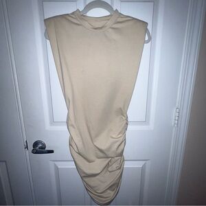 Sleeveless Cream Ruched Dress
